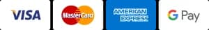 Visa, mastercard, American express et Google pay acceptés